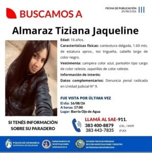 Buscan a una adolescente de 16 años que está desaparecida desde el domingo