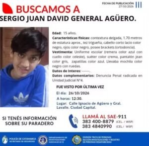 Intensifican la búsqueda de un adolescente de 15 años en San Fernando del Valle de Catamarca